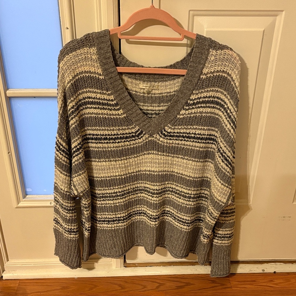 American Eagle Outfitters V-Neck Striped Sweater